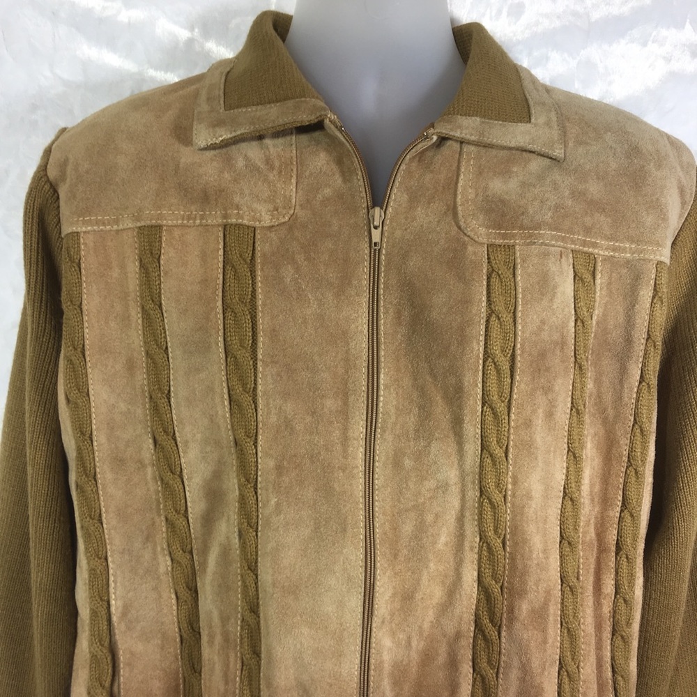 VTG Campus Suede and knit tan,zip up, waist length - Picture 2 of 6